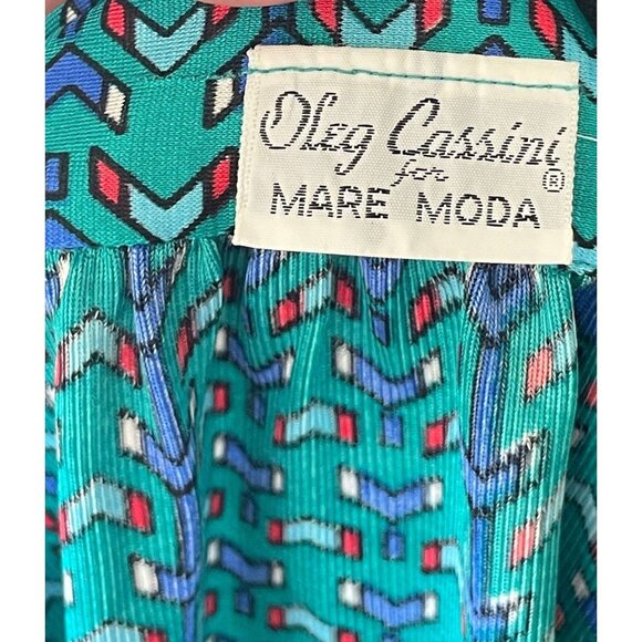 Vintage 80s wrap skirt, teal and blue, maxi, ankle length, Oleg Cassini, 2/4 - Picture 8 of 8